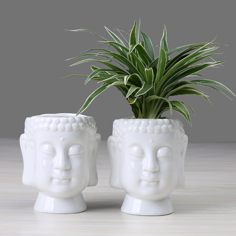 Ceramic White Buddha Head Planter by HitMyNeed