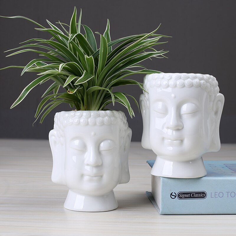 Ceramic White Buddha Head Planter by HitMyNeed