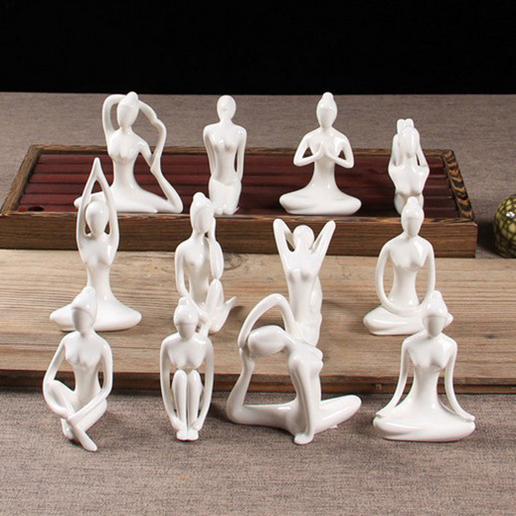 Ceramic Yoga Figurine Ornaments Set (12 Pieces) by HitMyNeed