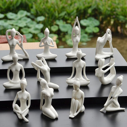 Ceramic Yoga Figurine Ornaments Set (12 Pieces) by HitMyNeed