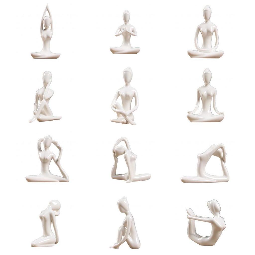 Ceramic Yoga Figurine Ornaments Set (12 Pieces) by HitMyNeed