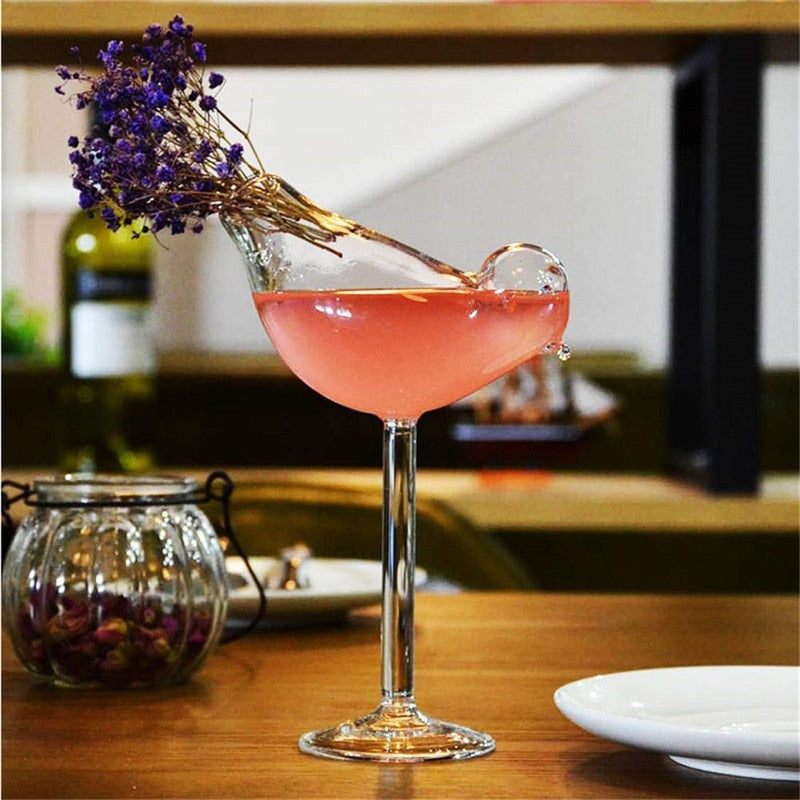 Champagne and Wine Bird Cocktail Glass Set of 2 by HitMyNeed