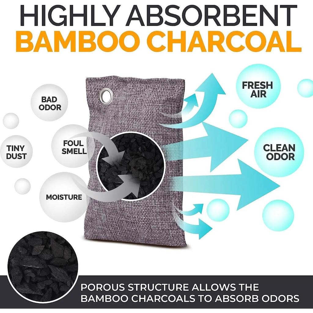Charcoal Deodorizer Bags with Hooks (3 or 6 Pack) by HitMyNeed