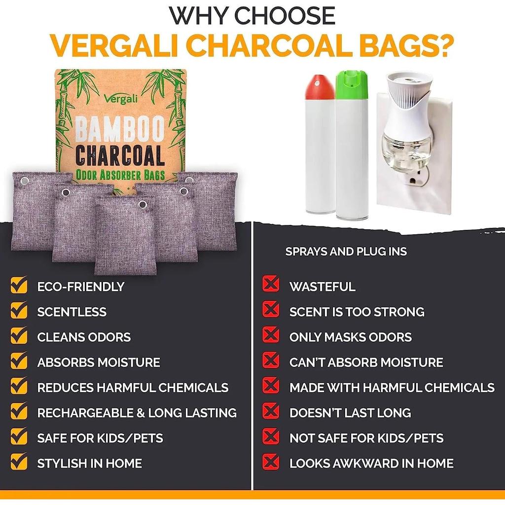 Charcoal Deodorizer Bags with Hooks (3 or 6 Pack) by HitMyNeed