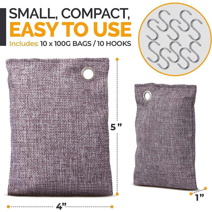Charcoal Deodorizer Bags with Hooks (3 or 6 Pack) by HitMyNeed