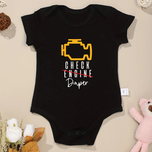 Check Diaper Funny Newborn Cotton Onesie 23xx0136-hy-black 3m by HitMyNeed