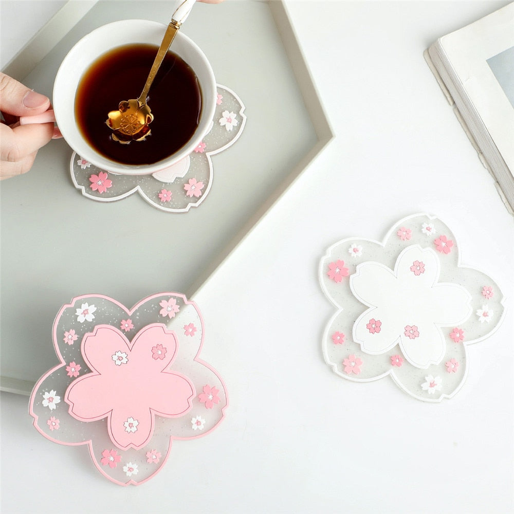 Cherry Blossom Silicone Drink Coasters (Set of 2) by HitMyNeed