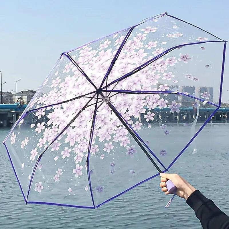 Cherry Blossom Transparent Travel Umbrella by HitMyNeed
