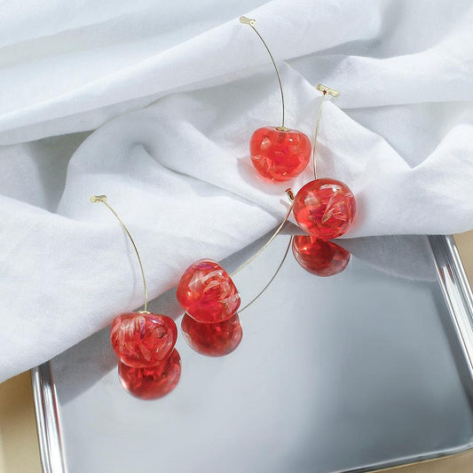 Cherry Drop Earrings with Crystal Fruit Charms by HitMyNeed
