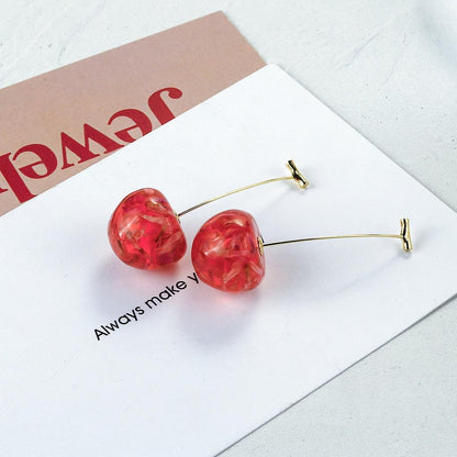 Cherry Drop Earrings with Crystal Fruit Charms by HitMyNeed