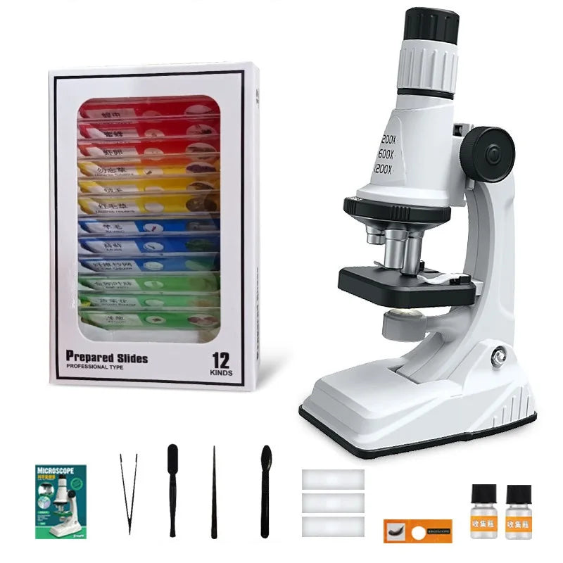Children LED Microscope Kit 200x-1200x STEM Toy black-with-bben by HitMyNeed
