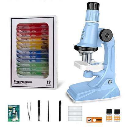 Children LED Microscope Kit 200x-1200x STEM Toy blue-with-bben by HitMyNeed