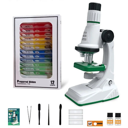 Children LED Microscope Kit 200x-1200x STEM Toy green-with-bben by HitMyNeed