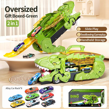 Children's Dinosaur Track Puzzle Car Set with T‑Rex green by HitMyNeed