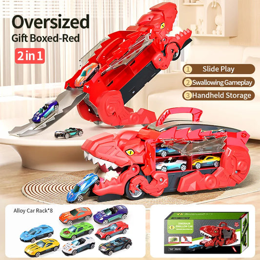 Children's Dinosaur Track Puzzle Car Set with T‑Rex red by HitMyNeed