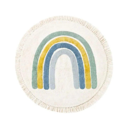 Children's Rainbow Tassel Rug - Non-Slip Play Mat 1pc-blue-rainbow 140x140cm by HitMyNeed