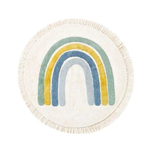 Children's Rainbow Tassel Rug - Non-Slip Play Mat 1pc-blue-rainbow 140x140cm by HitMyNeed