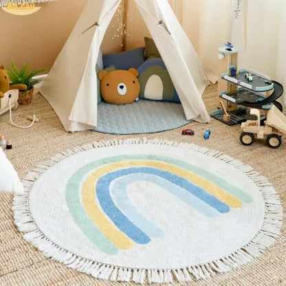 Children's Rainbow Tassel Rug - Non-Slip Play Mat by HitMyNeed