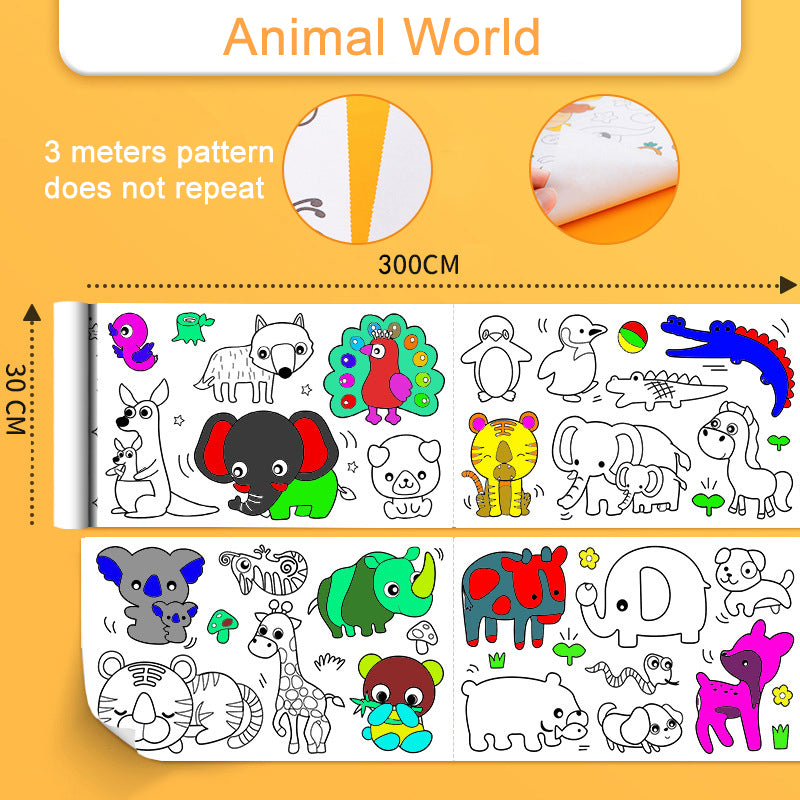 Children's Self-Adhesive Coloring Roll, 3m animal-world by HitMyNeed