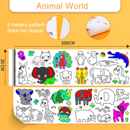 Children's Self-Adhesive Coloring Roll, 3m animal-world by HitMyNeed