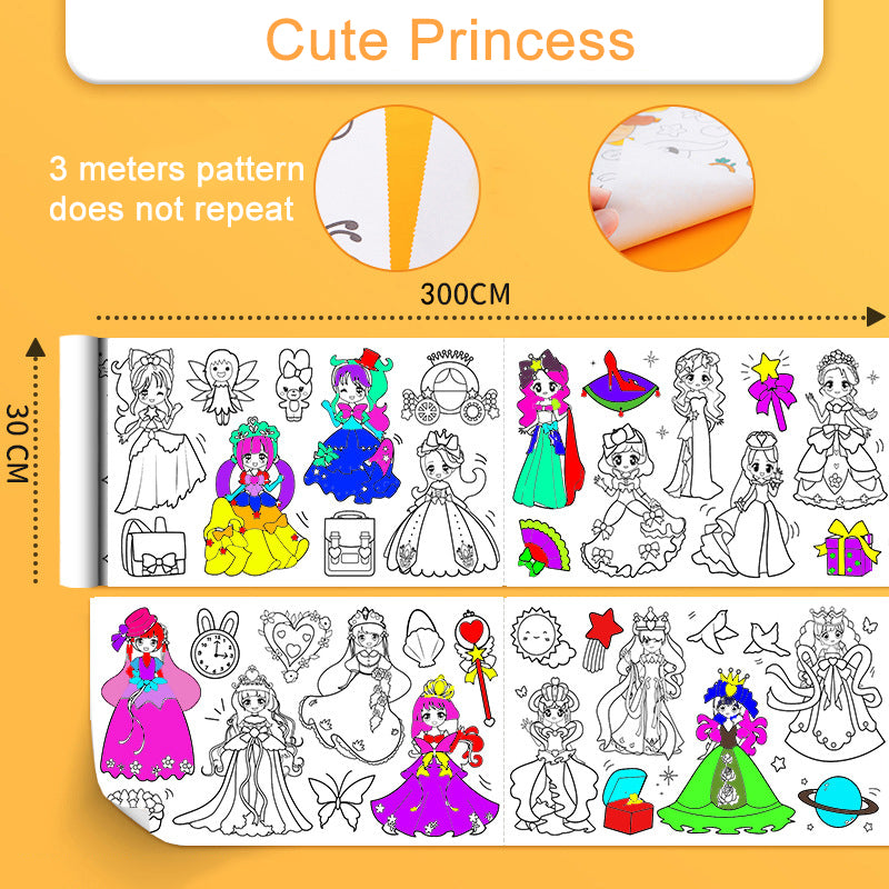 Children's Self-Adhesive Coloring Roll, 3m cute-princess by HitMyNeed