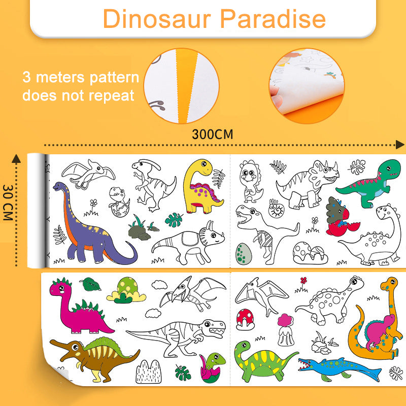 Children's Self-Adhesive Coloring Roll, 3m dinosaur-paradise by HitMyNeed