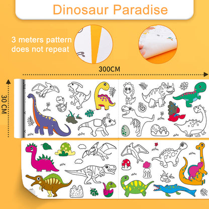 Children's Self-Adhesive Coloring Roll, 3m dinosaur-paradise by HitMyNeed