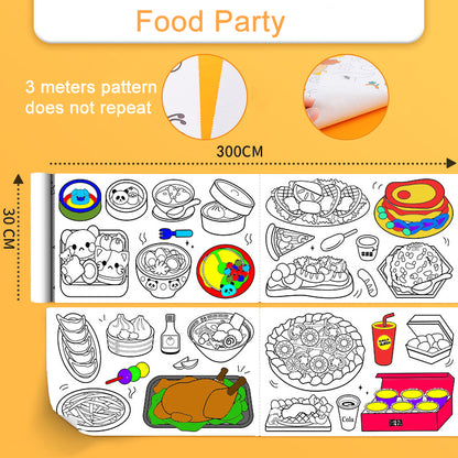 Children's Self-Adhesive Coloring Roll, 3m food-party by HitMyNeed
