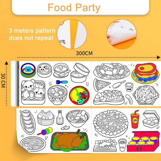 Children's Self-Adhesive Coloring Roll, 3m food-party by HitMyNeed