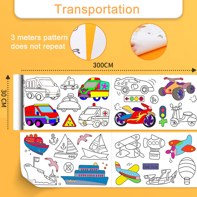 Children's Self-Adhesive Coloring Roll, 3m transportation by HitMyNeed