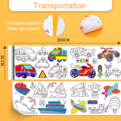 Children's Self-Adhesive Coloring Roll, 3m transportation by HitMyNeed