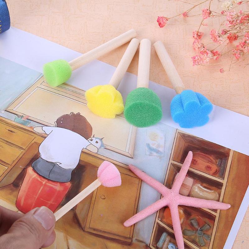 Children's Wooden Handle Sponge Paintbrush Set (5pcs) by HitMyNeed