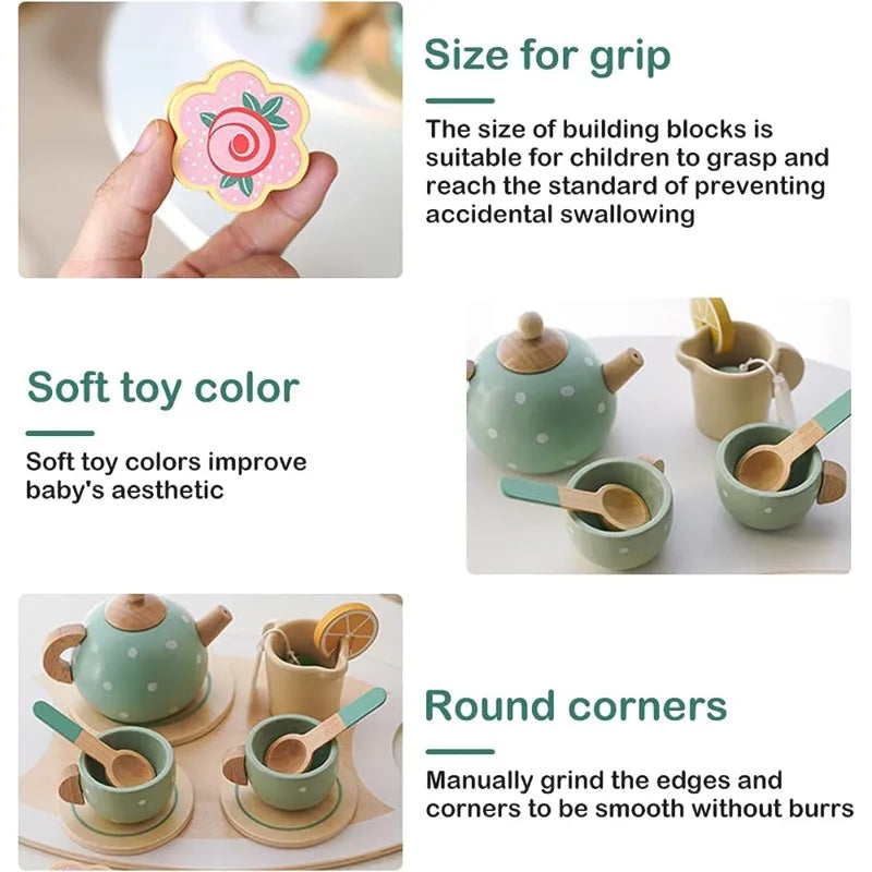 Children's Wooden Tea Set Toy with Tray & Accessories by HitMyNeed