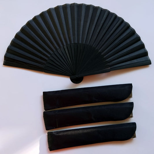 Chinese Black Vintage Folding Hand Fan, Bamboo & Cloth by HitMyNeed