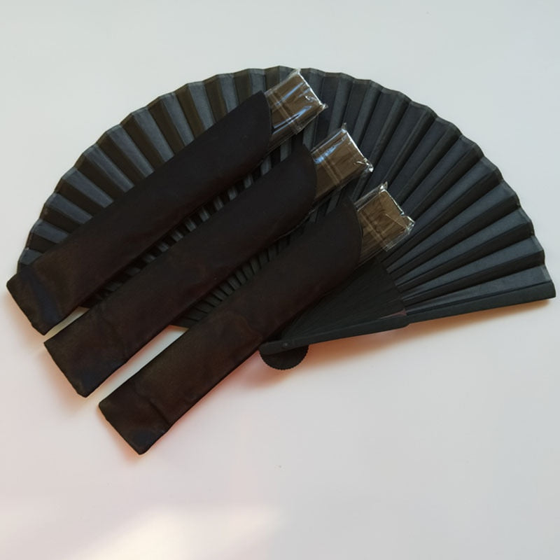 Chinese Black Vintage Folding Hand Fan, Bamboo & Cloth by HitMyNeed