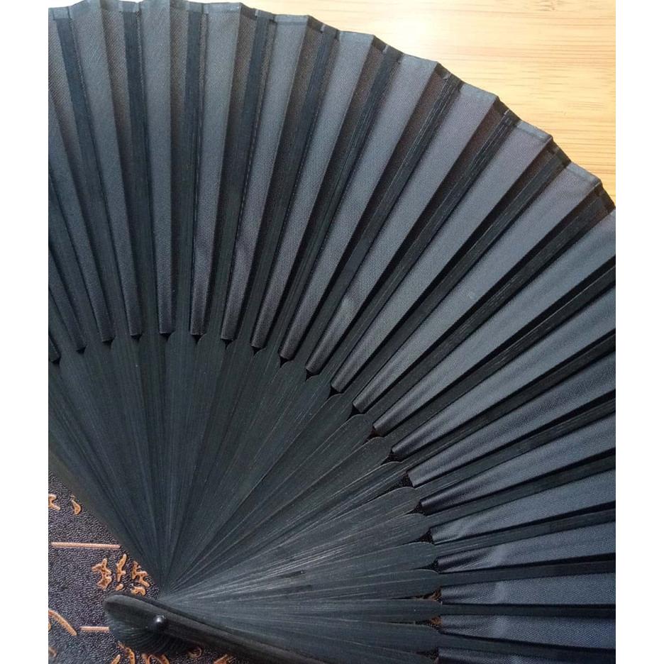 Chinese Black Vintage Folding Hand Fan, Bamboo & Cloth by HitMyNeed