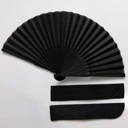 Chinese Black Vintage Folding Hand Fan, Bamboo & Cloth by HitMyNeed