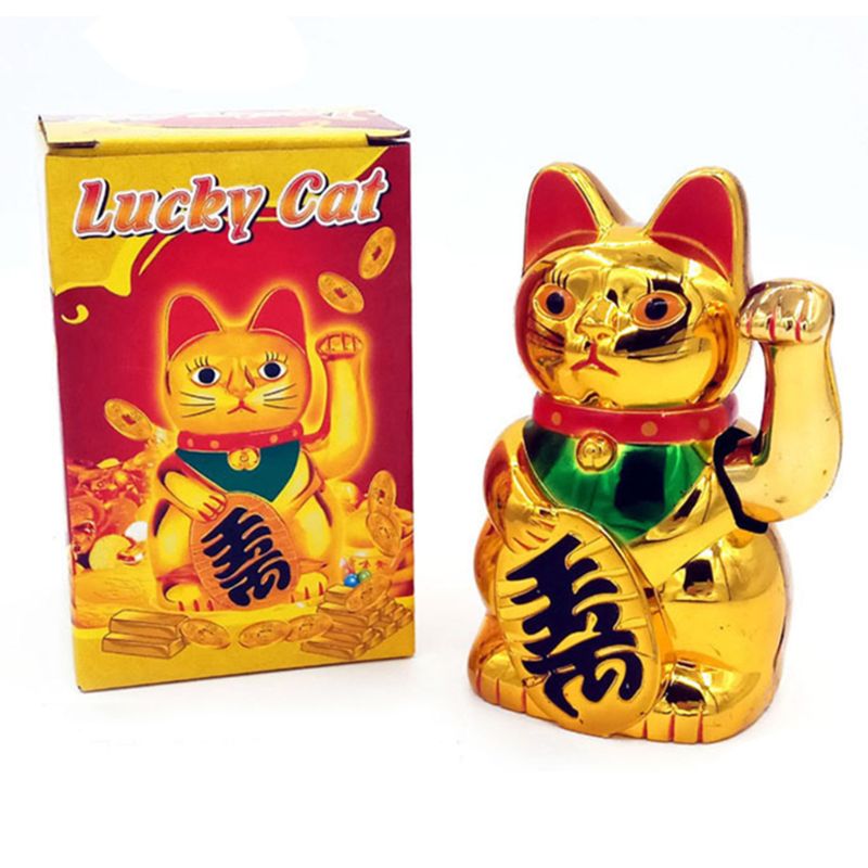 Chinese Lucky Cat Gold Waving Maneki Neko 13.5cm by HitMyNeed