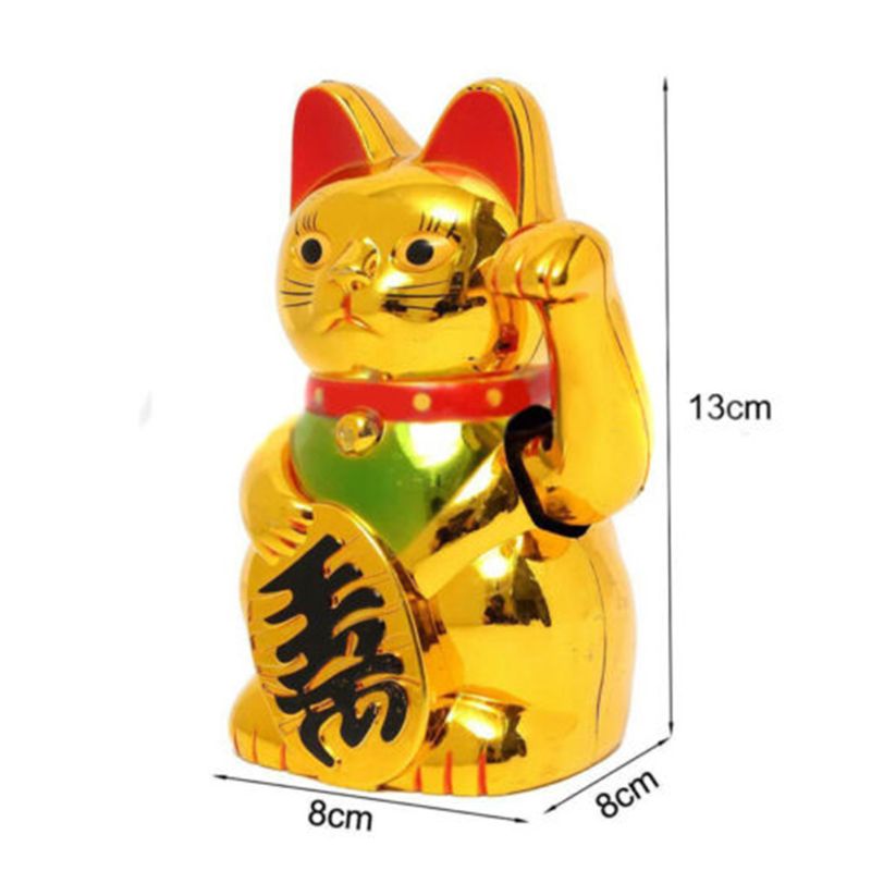 Chinese Lucky Cat Gold Waving Maneki Neko 13.5cm by HitMyNeed