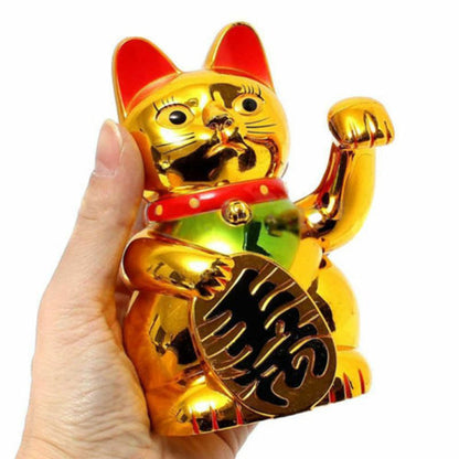 Chinese Lucky Cat Gold Waving Maneki Neko 13.5cm by HitMyNeed