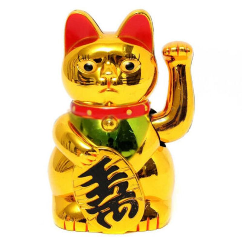 Chinese Lucky Cat Gold Waving Maneki Neko 13.5cm by HitMyNeed