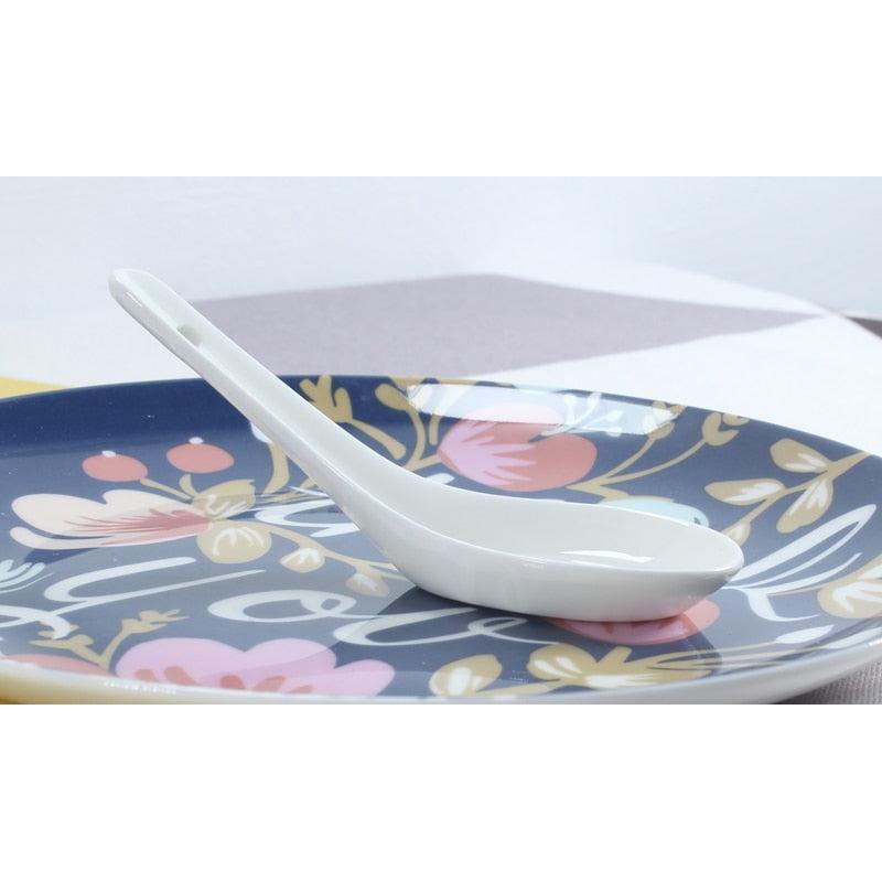 Chinese Soup Spoons Set of 6 - Bone China, 12 cm by HitMyNeed