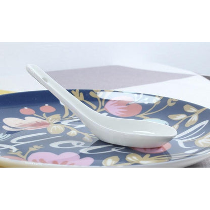 Chinese Soup Spoons Set of 6 - Bone China, 12 cm by HitMyNeed