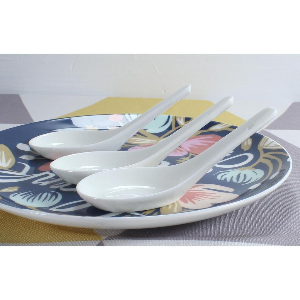 Chinese Soup Spoons Set of 6 - Bone China, 12 cm by HitMyNeed
