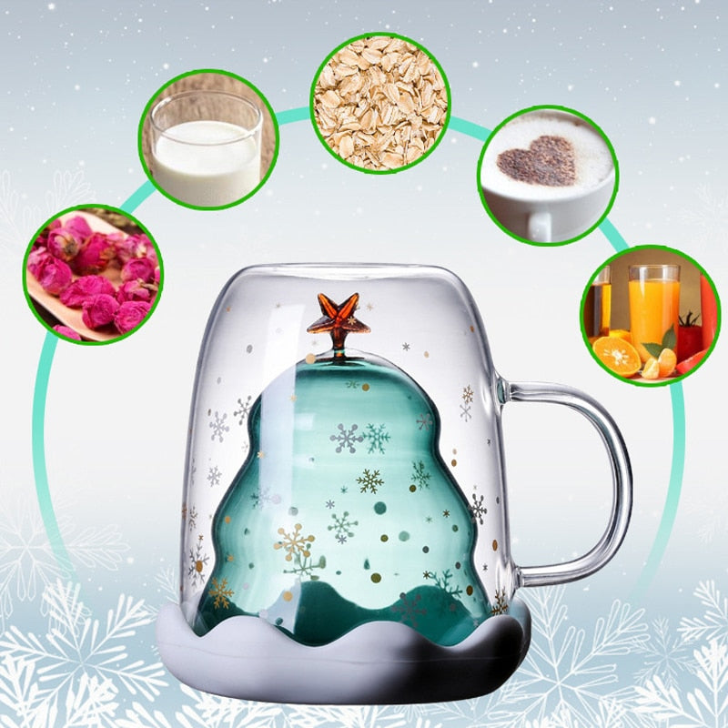 Christmas Double-Wall Glass Coffee Mug with Lid by HitMyNeed