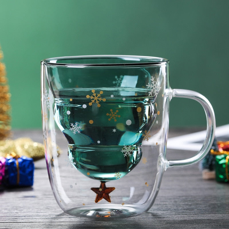 Christmas Double-Wall Glass Coffee Mug with Lid by HitMyNeed