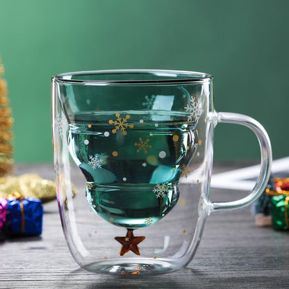 Christmas Double-Wall Glass Coffee Mug with Lid by HitMyNeed