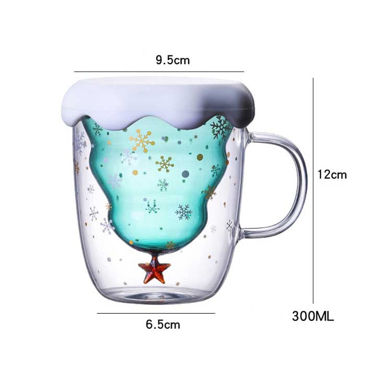 Christmas Double-Wall Glass Coffee Mug with Lid by HitMyNeed