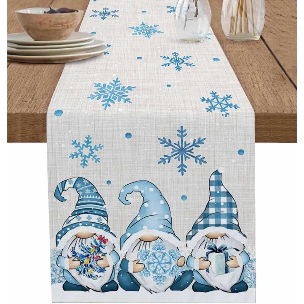 Christmas Gnome Snow Linen Table Runner 180x33cm-70x13inch by HitMyNeed