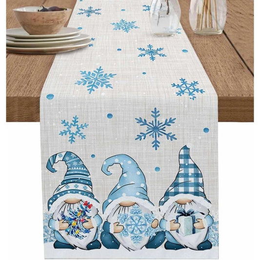 Christmas Gnome Snow Linen Table Runner 180x33cm-70x13inch by HitMyNeed
